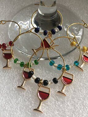 Handmade Wine Glass Charms – Set of 6 • Colorful Beaded Drink Markers • Party &